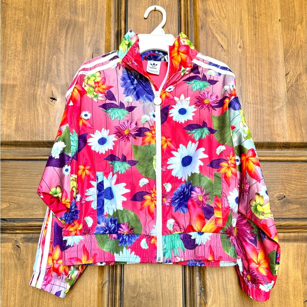 Adidas Youth Full Zip Windbreaker Floral Track Jacket Girls Size S (9-10)